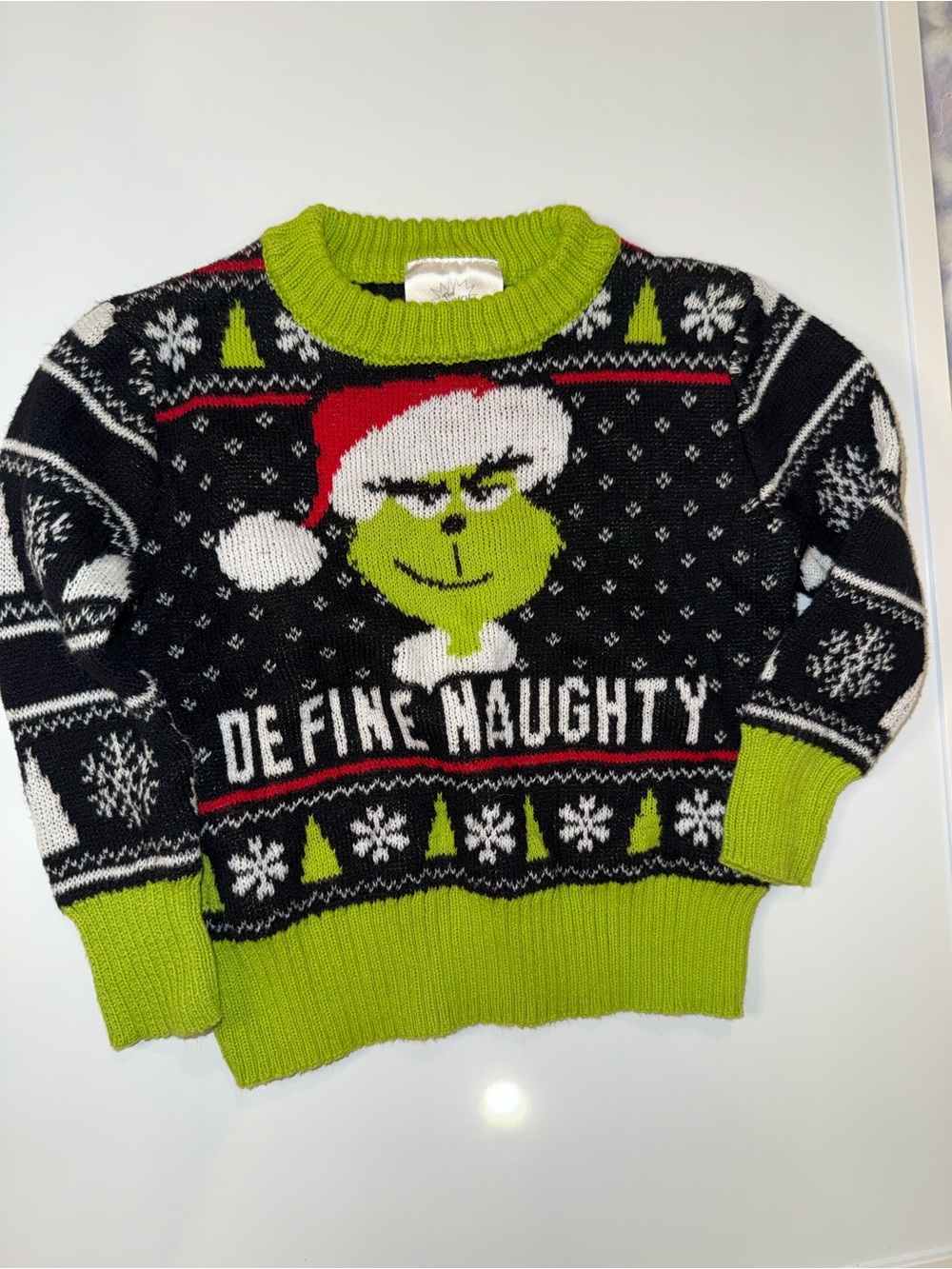 Kids 'Define Naughty' Grinch Holiday Sweater - Green & Black